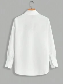 SHEIN EZwear Plus Letter Patched Detail Drop Shoulder Shirt - White - View 2