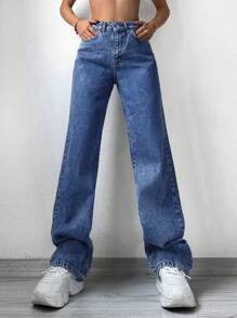 EURMUSE Slant Pocket Wide Leg Jeans - Light Wash - View 1