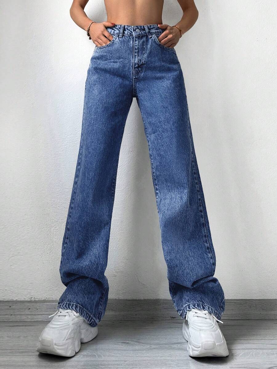 EURMUSE Slant Pocket Wide Leg Jeans - Light Wash - View 1