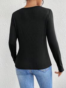 SHEIN Frenchy Ruched Asymmetrical Hem Tee - Black - View 2