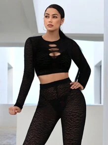 SHEIN SXY 前鏤空短款上衣 - 黑色 - 查看 4