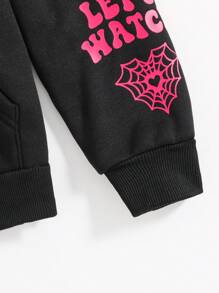 SHEIN 青少年女孩愛心和字母圖案拉鏈開襟加絨內裏連帽衫