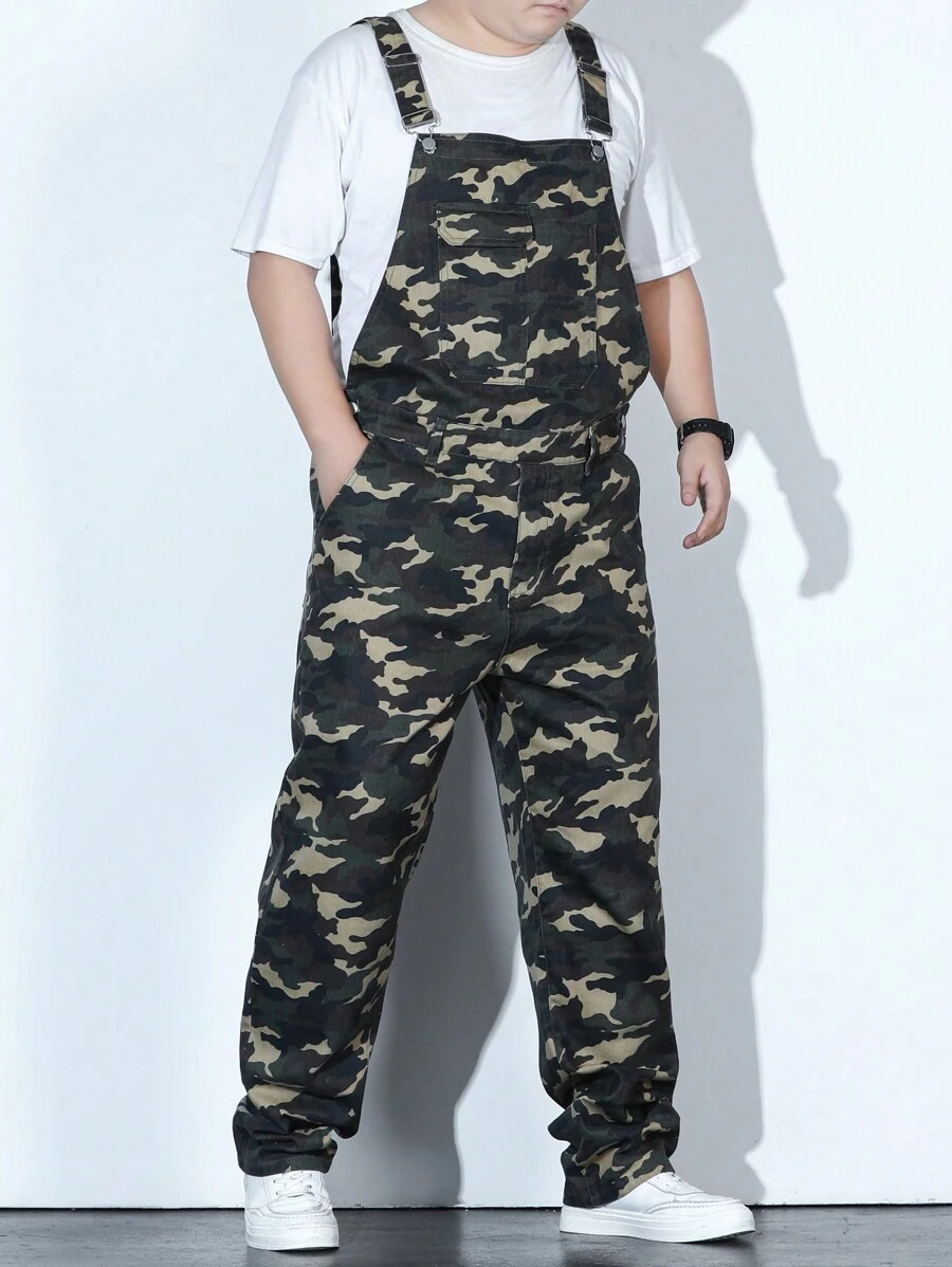 Manfinity Homme Men Plus Camo Print Denim Overalls Without Tee - Multicolor - View 1