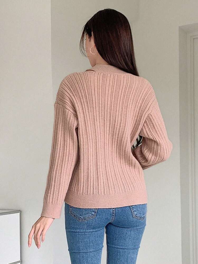 Solid Ribbed Knit Sweater Fall
