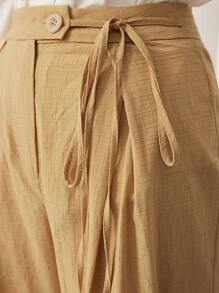 Seusyu Pantalones de pierna ancha de talle alto con cinturón - Albaricoque - Ver 5