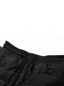 Men Letter Graphic Thermal Lined Drawstring Waist Pants, Fall/Winter - Black - View 5