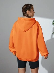 SHEIN EZwear Solid Drawstring Drop Shoulder Hoodie - Burnt Orange - View 2