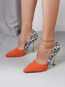 橙色优雅 3D 字母设计百搭女士高跟鞋 - 亮橙色 - 查看 8