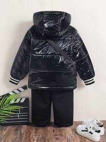 Young Boy Zip Up Hooded Padded Coat - Black - View 2