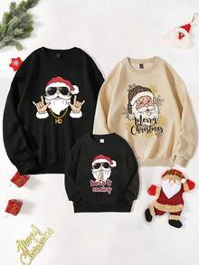 Áo nỉ lót nhiệt in slogan giáng sinh dành cho dịp Giáng sinh - Màu Khaki - Xem 3