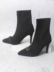 Women's Knitted Shoe Upper Fashion High Heel Boots - Black - View 5