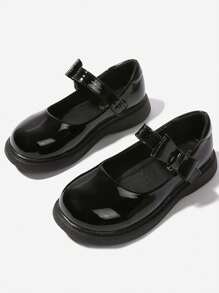女童 Pu 皮公主鞋,黑色蝴蝶結,適合春秋,適合學生/角色扮演,英倫風,平底鞋 - 酒紅色 - 查看 1