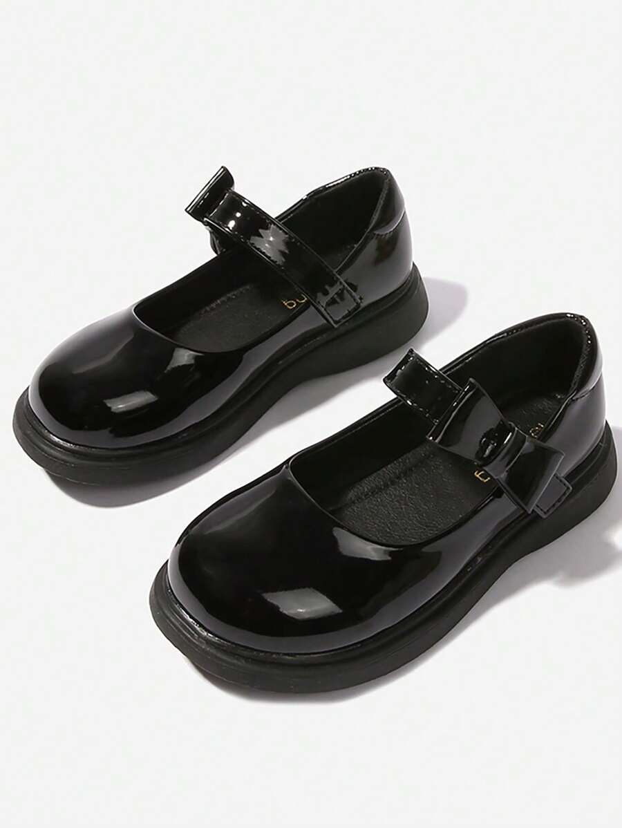 女童 Pu 皮公主鞋,黑色蝴蝶結,適合春秋,適合學生/角色扮演,英倫風,平底鞋 - 酒紅色 - 查看 1