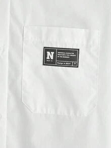 SHEIN EZwear Plus Letter Patched Detail Drop Shoulder Shirt - White - View 3