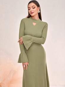 Modelyn 鎖眼領荷葉袖毛衣洋裝不附腰帶 - 綠色 - 查看 6