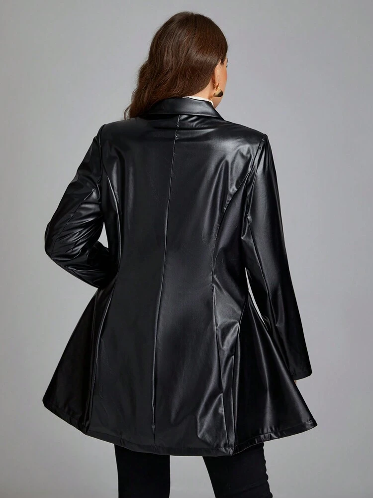 Plus Double Breasted PU Leather Blazer