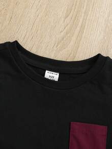 SHEIN Baby Boy Patched Pocket Tee & Flap Detail Pants - Multicolor - View 7