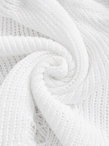 SHEIN ICON Off Shoulder Ripped Crop Sweater - White - View 4