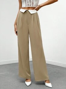 SHEIN Privé 拼接面褶皺西裝褲