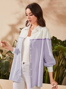 Mulvari 條紋圖案燈籠袖襯衫 - 紫色 - 查看 3