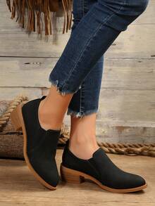 Fashionable Women's Boots, Chunky/high Heeled, Pointed Toe, Back Zipper Closure, Slip-on - Black - View 2