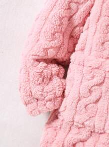 SHEIN معطف تيدي بغطاء رأس مزين بدب، قطعة واحدة، من الصوف الناعم بأكمام طويلة، ملابس خريفية للبنات المراهقات، إطلالة للعطلات - وردي - مشاهدة 5