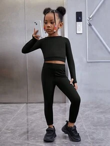 SHEIN Quần legging thể thao kiểm soát bụng cô gái trẻ - màu đen - Xem 3