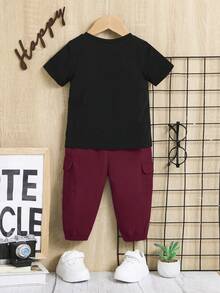 SHEIN Baby Boy Patched Pocket Tee & Flap Detail Pants - Multicolor - View 2