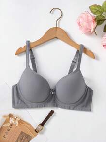 حمالة صدر موحدة اللون حلقة معدني - رمادي - مشاهدة 1