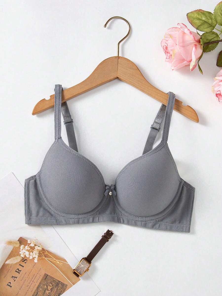 حمالة صدر موحدة اللون حلقة معدني - رمادي - مشاهدة 1