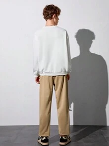 男大童標語圖案翻蓋口袋套頭衫和腰部抽繩長褲 - 白色 - 查看 2