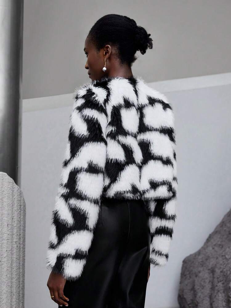 SHEIN Maija Open Front Fuzzy Coat