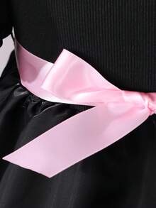 SHEIN Tween Girl Bow Front Gigot Sleeve Dress - Black - View 5