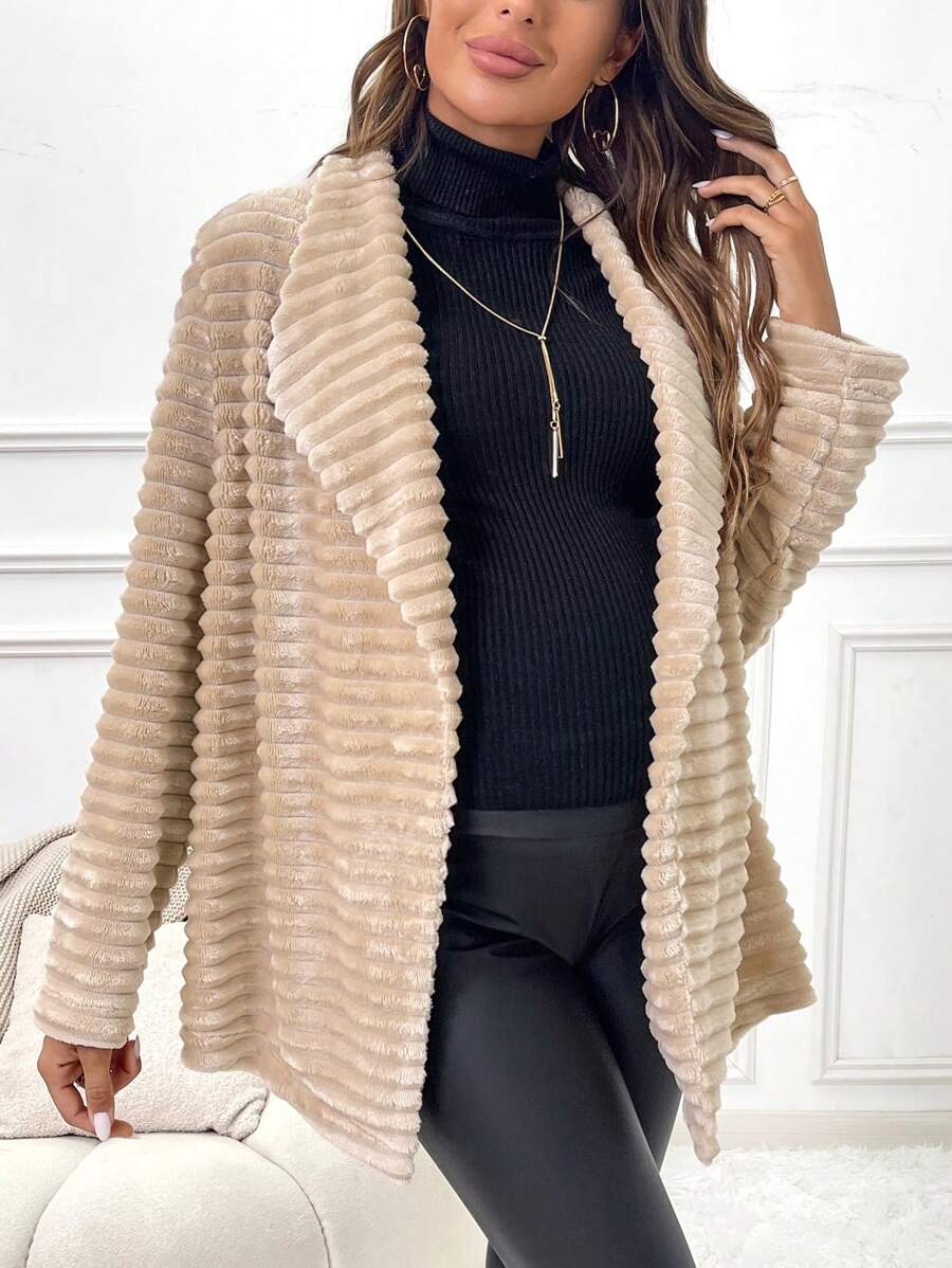 SHEIN Maternity Waterfall Collar Open Front Coat - Khaki - View 1