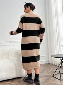 SHEIN LUNE Plus Size Two Tone Drop Shoulder Cardigan - Multicolor - View 2