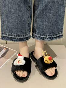 女士家居拖鞋聖誕鹿圖案柔軟絨面防滑鞋底保暖冬季平底