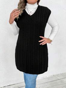 EMERY ROSE 大碼 1 入組絞花針織 V 領毛衣背心 - 黑色 - 查看 5