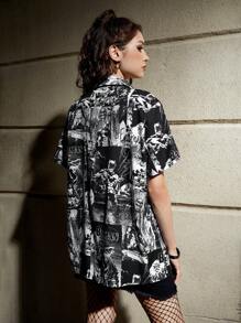 Batman X ROMWE Camisa Con Botones Y Estampado De Arte Pop - Multicolor - Ver 2