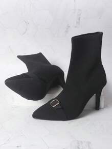 Women's Knitted Shoe Upper Fashion High Heel Boots - Black - View 3