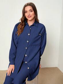 Mulvari Patched Pocket Drop Shoulder Blouse & Pants - Navy Blue - View 5