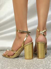 女式金色方頭涼鞋露趾性感細跟拖鞋派對時尚舒適高跟鞋顯高顯腿細顯白效果