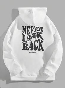 Manfinity VCAY Men Slogan & Cartoon Graphic Hoodie, For Fall Winter - White - View 4