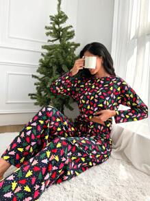 RueChic Christmas Print PJ Set - Multicolor - View 1