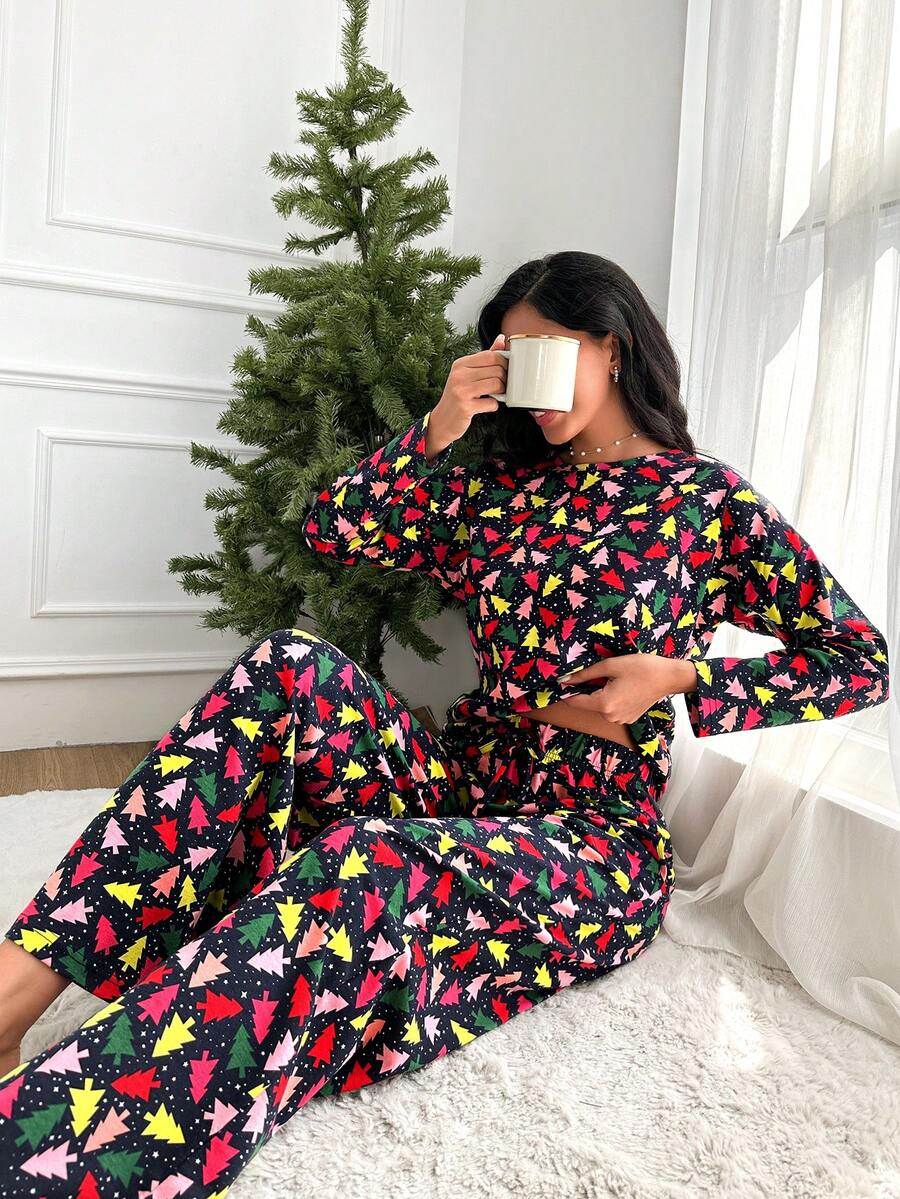 RueChic Christmas Print PJ Set - Multicolor - View 1