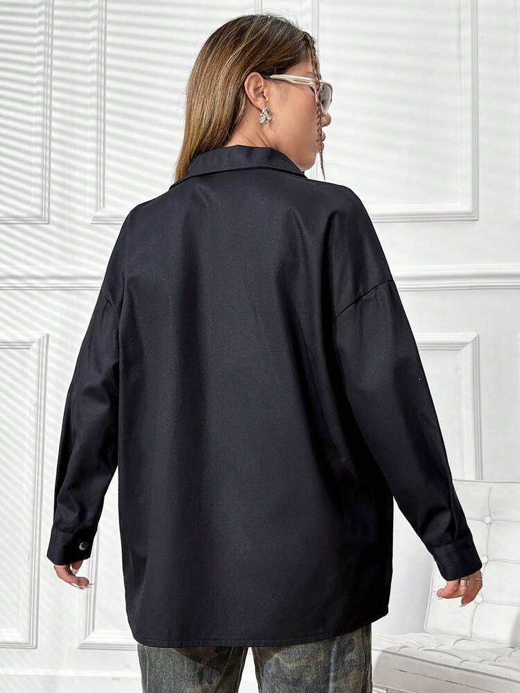 Flap Pocket Drop Shoulder Button Front Coat