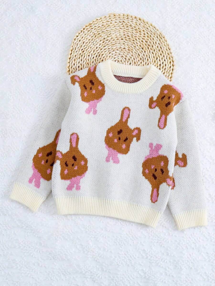 SHEIN Young Girl Cartoon Pattern Sweater - White - View 1