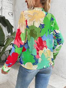 SHEIN LUNE 印花繫帶領襯衫 - 彩色 - 查看 2