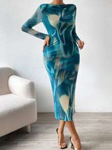 Zolique Tie Dye Boat Neck Bodycon Dress - Multicolor - View 3