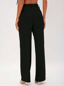 SHEIN Tall Chất rắn Xếp nếp quần ống rộng Quần tây - màu đen - Xem 2