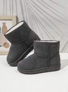 1pair New Style Warm Snow Boots With Slip-on Design For Kids - Grey - View 3